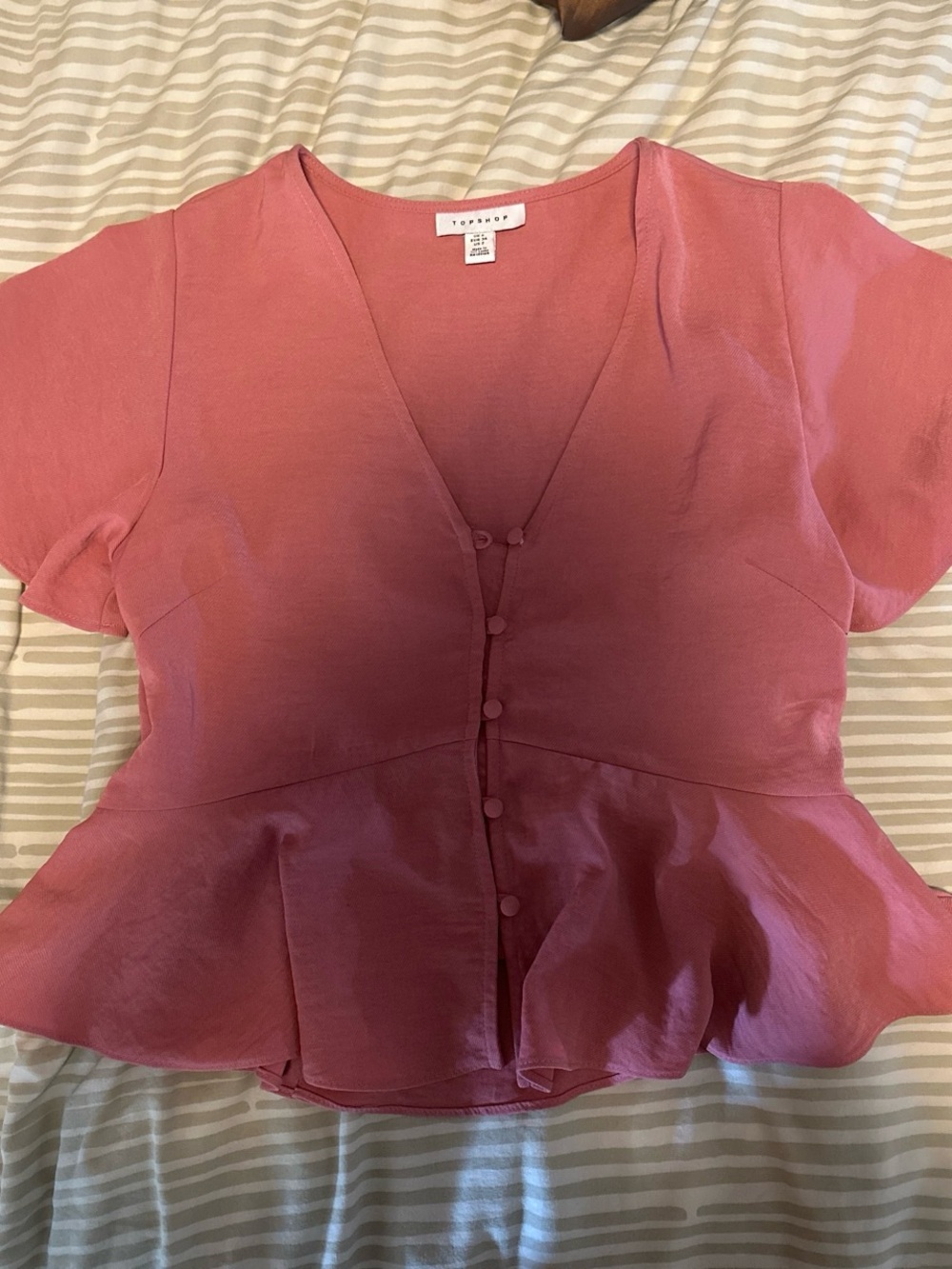 Topshop Rose-Pink Peplum Button Front Blouse